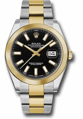 Rolex Steel and Yellow Gold Rolesor Datejust 41 Watch - Smooth Bezel - Black Index Dial - Oyster Bracelet - 126303 bkio 