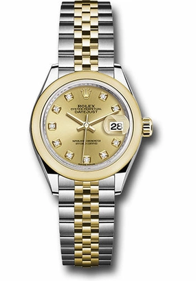 Rolex Steel and Yellow Gold Rolesor Lady-Datejust 28 Watch - Domed Bezel - Champagne Diamond Dial - Jubilee Bracelet - 279163 chdj 