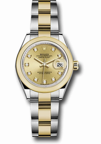 Rolex Steel and Yellow Gold Rolesor Lady-Datejust 28 Watch - Domed Bezel - Champagne Diamond Dial - Oyster Bracelet - 279163 chdo 