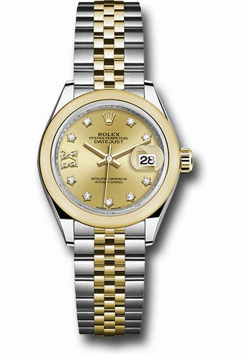 Rolex Steel and Yellow Gold Rolesor Lady-Datejust 28 Watch - Domed Bezel - Champagne Diamond Star Dial - Jubilee Bracelet - 279163 ch9dix8dj 