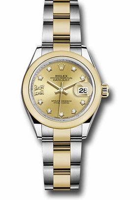 Rolex Steel and Yellow Gold Rolesor Lady-Datejust 28 Watch - Domed Bezel - Champagne Diamond Star Dial - Oyster Bracelet - 279163 ch9dix8do 