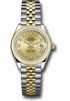 Rolex Steel and Yellow Gold Rolesor Lady-Datejust 28 Watch - Domed Bezel - Champagne Roman Dial - Jubilee Bracelet - 279163 chrj 