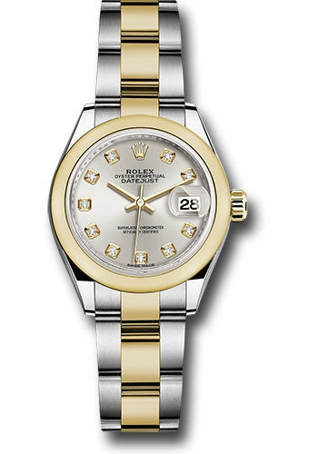 Rolex Steel and Yellow Gold Rolesor Lady-Datejust 28 Watch - Domed Bezel - Silver Diamond Dial - Oyster Bracelet - 279163 sdo 