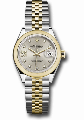Rolex Steel and Yellow Gold Rolesor Lady-Datejust 28 Watch - Domed Bezel - Silver Diamond Star Dial - Jubilee Bracelet - 279163 s9dix8dj 