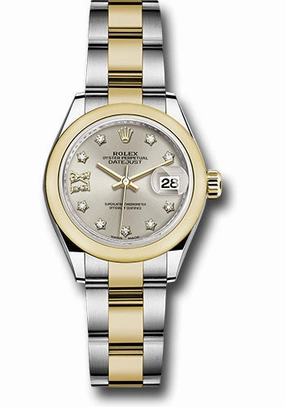 Rolex Steel and Yellow Gold Rolesor Lady-Datejust 28 Watch - Domed Bezel - Silver Diamond Star Dial - Oyster Bracelet - 279163 s9dix8do 