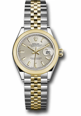Rolex Steel and Yellow Gold Rolesor Lady-Datejust 28 Watch - Domed Bezel - Silver Index Dial - Jubilee Bracelet - 279163 sij 