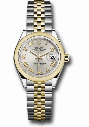 Rolex Steel and Yellow Gold Rolesor Lady-Datejust 28 Watch - Domed Bezel - Silver Roman Dial - Jubilee Bracelet - 279163 srj 