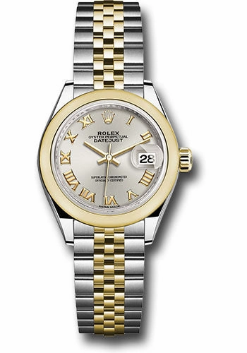 Rolex Steel and Yellow Gold Rolesor Lady-Datejust 28 Watch - Domed Bezel - Silver Roman Dial - Jubilee Bracelet - 279163 srj 