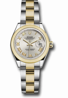 Rolex Steel and Yellow Gold Rolesor Lady-Datejust 28 Watch - Domed Bezel - Silver Roman Dial - Oyster Bracelet - 279163 sro 