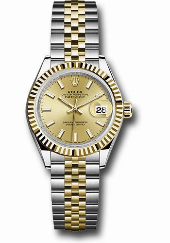 Rolex Steel and Yellow Gold Rolesor Lady-Datejust 28 Watch - Fluted Bezel - Champagne Index Dial - Jubilee Bracelet - 279173 chij 