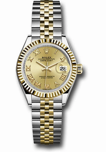 Rolex Steel and Yellow Gold Rolesor Lady-Datejust 28 Watch - Fluted Bezel - Champagne Roman Dial - Jubilee Bracelet - 279173 chrj 