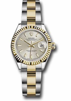 Rolex Steel and Yellow Gold Rolesor Lady-Datejust 28 Watch - Fluted Bezel - Silver Index Dial - Oyster Bracelet - 279173 sio 