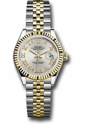 Rolex Steel and Yellow Gold Rolesor Lady-Datejust 28 Watch - Fluted Bezel - Silver Roman Dial - Jubilee Bracelet - 279173 srj 
