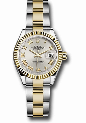 Rolex Steel and Yellow Gold Rolesor Lady-Datejust 28 Watch - Fluted Bezel - Silver Roman Dial - Oyster Bracelet - 279173 sro 