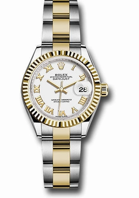 Rolex Steel and Yellow Gold Rolesor Lady-Datejust 28 Watch - Fluted Bezel - White Roman Dial - Oyster Bracelet - 279173 wro 