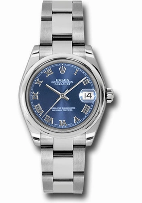 Rolex Steel Datejust 31 Watch - Domed Bezel - Blue Roman Dial - Oyster Bracelet 178240 bro 