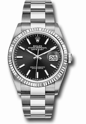 Rolex Steel Datejust 36 Watch - Fluted Bezel - Black Index Dial - Oyster Bracelet - 126234 bkio 