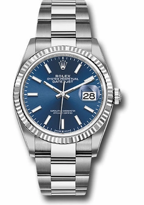 Rolex Steel Datejust 36 Watch - Fluted Bezel - Blue Index Dial - Oyster Bracelet - 126234 blio 