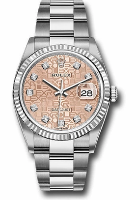 Rolex Steel Datejust 36 Watch - Fluted Bezel - Pink Jubilee Diamond Dial - Oyster Bracelet - 126234 pjdo 