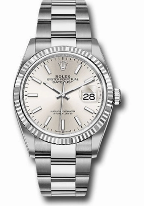 Rolex Steel Datejust 36 Watch - Fluted Bezel - Silver Index Dial - Oyster Bracelet - 126234 sio 