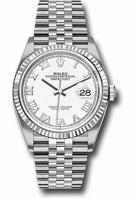 Rolex Steel Datejust 36 Watch - Fluted Bezel - White Roman Dial - Jubilee Bracelet - 126234 wrj 
