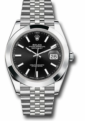 Rolex Steel Datejust 41 Watch - Smooth Bezel - Black Index Dial - Jubilee Bracelet - 126300 bkij 