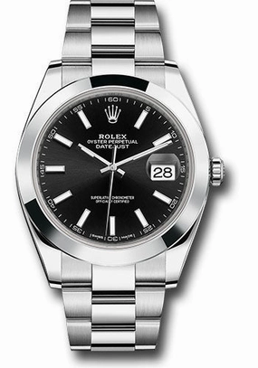 Rolex Steel Datejust 41 Watch - Smooth Bezel - Black Index Dial - Oyster Bracelet - 126300 bkio 