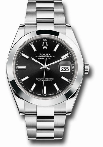 Rolex Steel Datejust 41 Watch - Smooth Bezel - Black Index Dial - Oyster Bracelet - 126300 bkio 