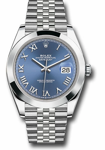 Rolex Steel Datejust 41 Watch - Smooth Bezel - Blue Roman Dial - Jubilee Bracelet - 126300 blrj 