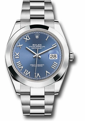 Rolex Steel Datejust 41 Watch - Smooth Bezel - Blue Roman Dial - Oyster Bracelet - 126300 blro 