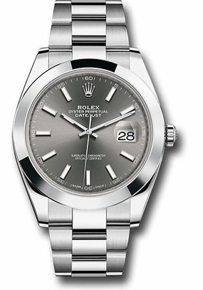 Rolex Steel Datejust 41 Watch - Smooth Bezel - Dark Rhodium Index Dial - Oyster Bracelet - 126300 dkrio 