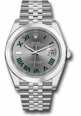 Rolex Steel Datejust 41 Watch - Smooth Bezel - Slate Green Roman Dial - Jubilee Bracelet - 126300 slgrj 
