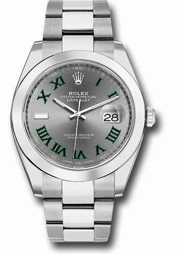 Rolex Steel Datejust 41 Watch - Smooth Bezel - Slate Green Roman Dial - Oyster Bracelet - 126300 slgro 