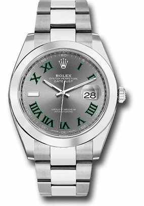 Rolex Steel Datejust 41 Watch - Smooth Bezel - Slate Green Roman Dial - Oyster Bracelet - 126300 slgro 