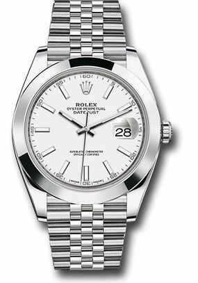 Rolex Steel Datejust 41 Watch - Smooth Bezel - White Index Dial - Jubilee Bracelet - 126300 wij 