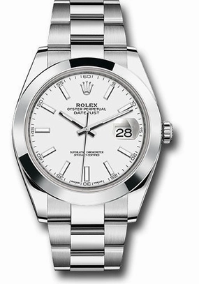 Rolex Steel Datejust 41 Watch - Smooth Bezel - White Index Dial - Oyster Bracelet - 126300 wio 