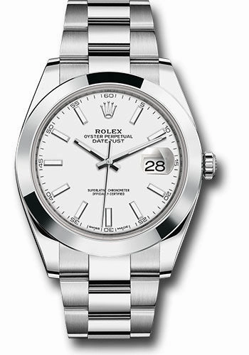 Rolex Steel Datejust 41 Watch - Smooth Bezel - White Index Dial - Oyster Bracelet - 126300 wio 