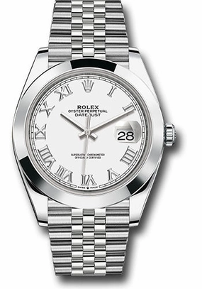 Rolex Steel Datejust 41 Watch - Smooth Bezel - White Roman Dial - Jubilee Bracelet - 126300 wrj 