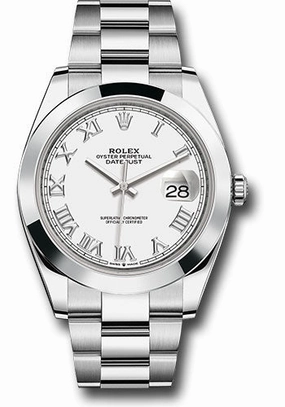 Rolex Steel Datejust 41 Watch - Smooth Bezel - White Roman Dial - Oyster Bracelet - 126300 wro 