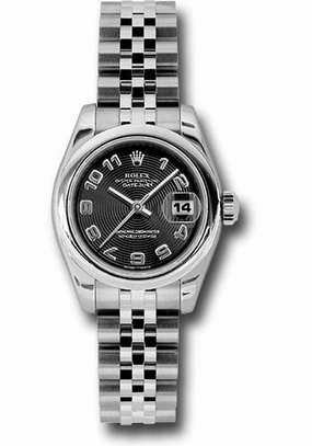 Rolex Steel Lady-Datejust 26 Watch - Domed Bezel - Black Concentric Arabic Dial - Jubilee Bracelet - 179160 bkcaj 