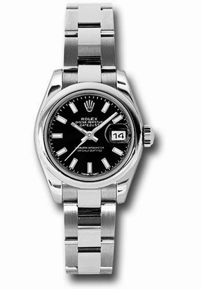 Rolex Steel Lady-Datejust 26 Watch - Domed Bezel - Black Index Dial - Oyster Bracelet - 179160 bkso 