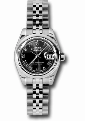 Rolex Steel Lady-Datejust 26 Watch - Domed Bezel - Black Roman Dial - Jubilee Bracelet - 179160 bkrj 