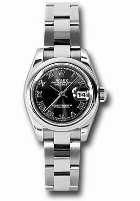 Rolex Steel Lady-Datejust 26 Watch - Domed Bezel - Black Roman Dial - Oyster Bracelet - 179160 bkro 