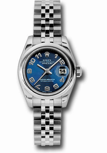 Rolex Steel Lady-Datejust 26 Watch - Domed Bezel - Blue Concentric Circle Arabic Dial - Jubilee Bracelet - 179160 blcaj 