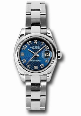 Rolex Steel Lady-Datejust 26 Watch - Domed Bezel - Blue Concentric Circle Arabic Dial - Oyster Bracelet - 179160 blcao 