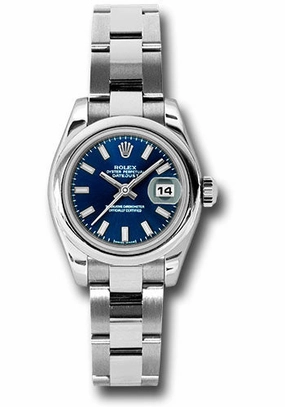 Rolex Steel Lady-Datejust 26 Watch - Domed Bezel - Blue Index Dial - Oyster Bracelet - 179160 bso 