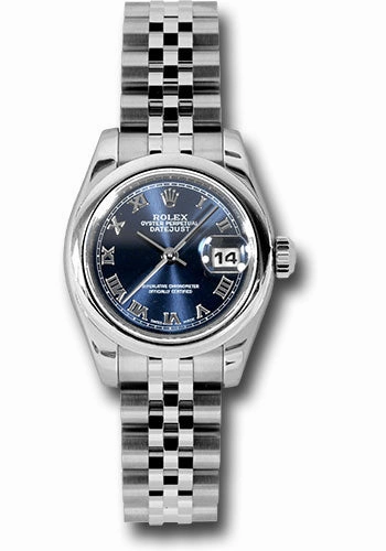 Rolex Steel Lady-Datejust 26 Watch - Domed Bezel - Blue Roman Dial - Jubilee Bracelet - 179160 brj 