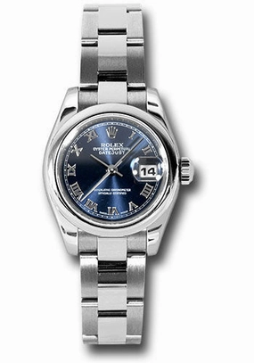 Rolex Steel Lady-Datejust 26 Watch - Domed Bezel - Blue Roman Dial - Oyster Bracelet - 179160 bro 