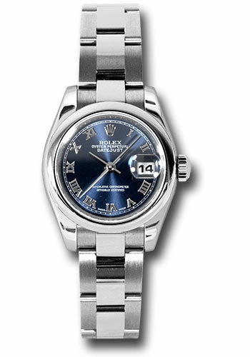 Rolex Steel Lady-Datejust 26 Watch - Domed Bezel - Blue Roman Dial - Oyster Bracelet - 179160 bro 