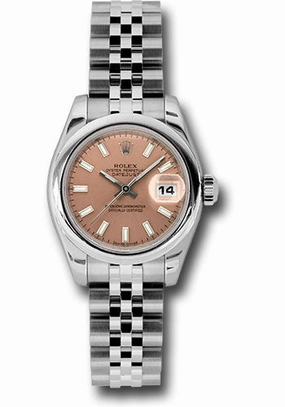 Rolex Steel Lady-Datejust 26 Watch - Domed Bezel - Pink/Copper Index Dial - Jubilee Bracelet - 179160 psj 